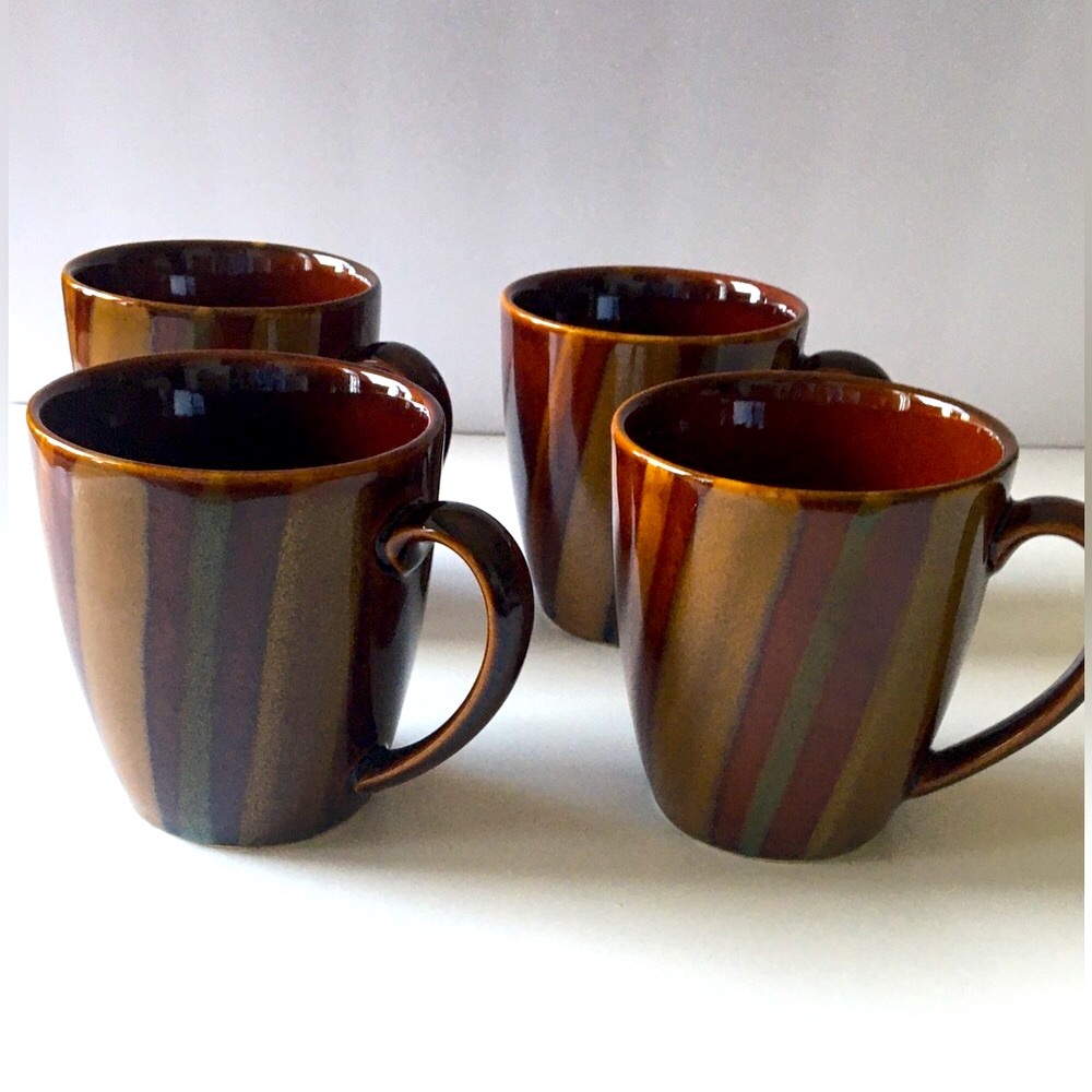 Sango Avanti Vintage Set of 4 Matching Brown Coffee Cups Retro Mid-Century NWOT